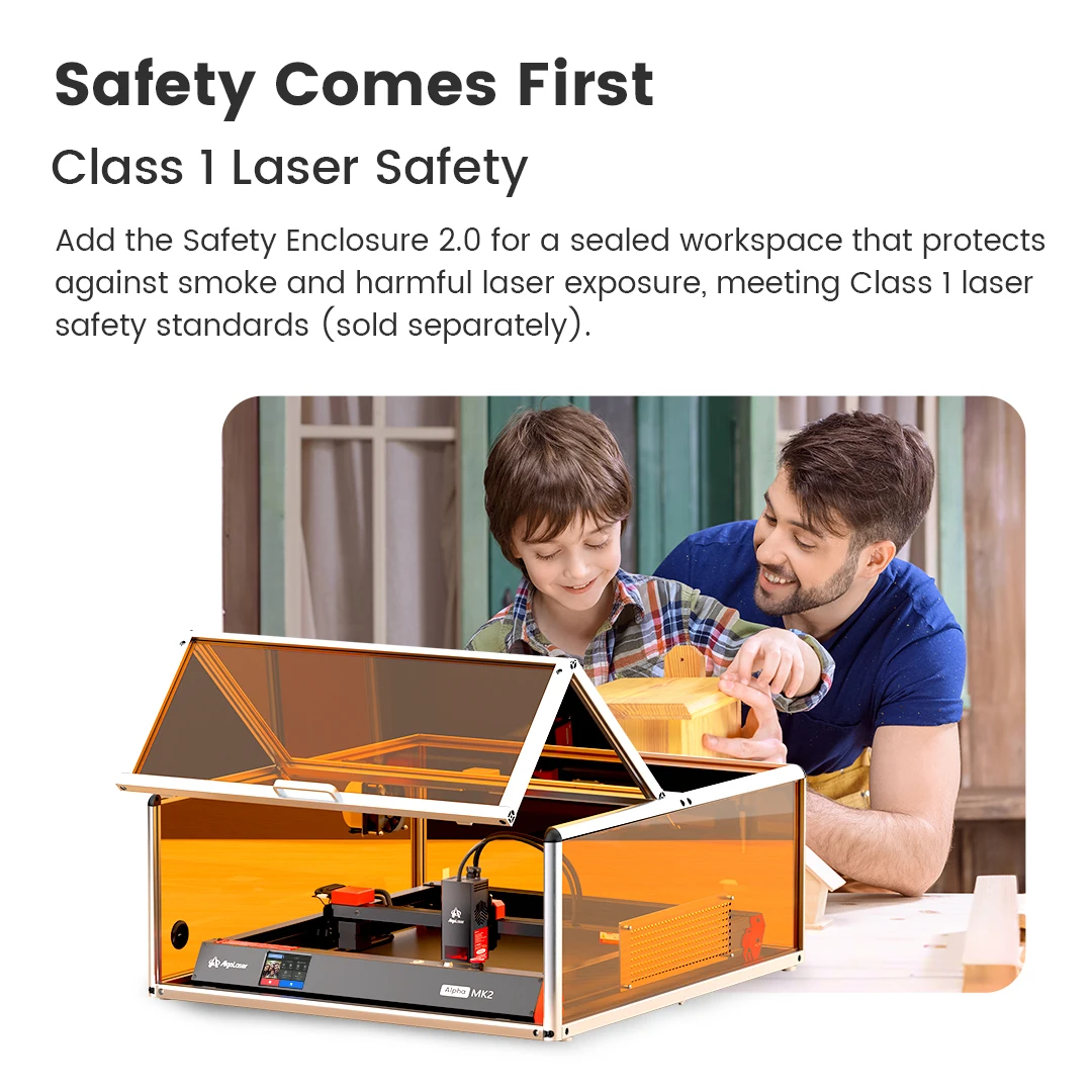 Smart Desktop Class 1 Industry Engraving Machine Touch Screen 20W AlgoLaser Alpha MK2 Laser Cutter For Wood Acrylic ABS MDF