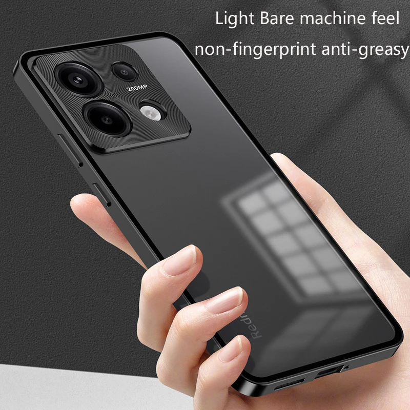 حافظة لهاتف Redmi Note 13 14 Pro Plus 5G غطاء خلفي شفاف غير لامع إطار من سبائك الألومنيوم 2 أجزاء Skin Funda