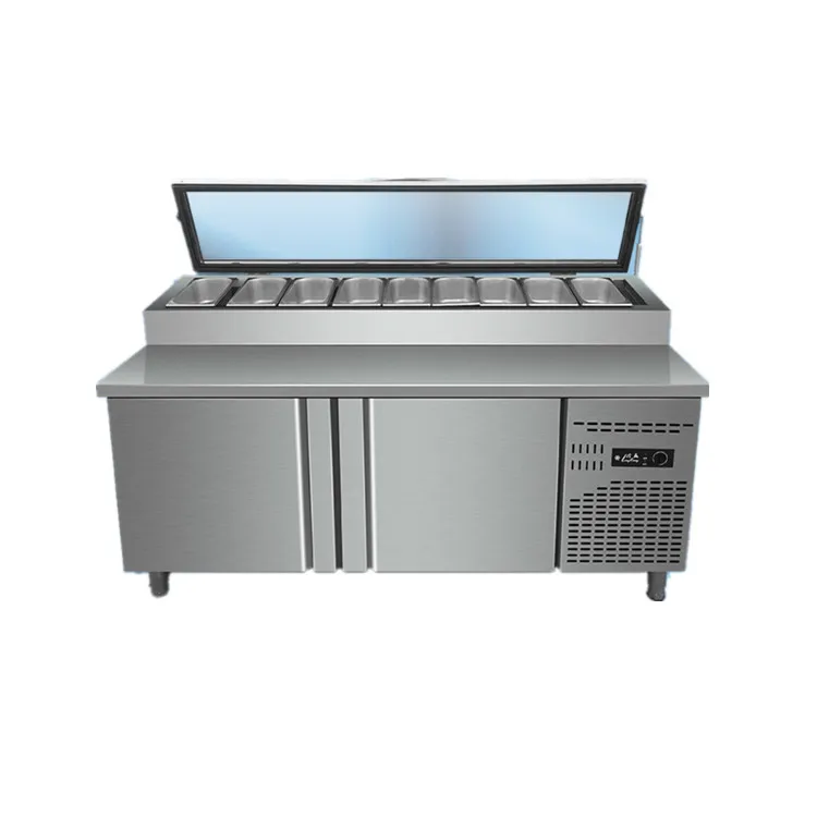 Commercial Salad Prep Table Refrigerator 2 Door Pizza Salad Bar Subway Display Fridge Refrigerator