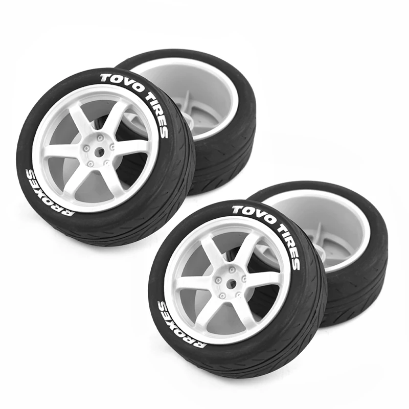 4PCS 1/10 RC Racing Car Tires On Road Touring Drift Car Tyre Wheel For Tamiya TT01 TT02 TA06 XV-01 PTG-2 Parts White