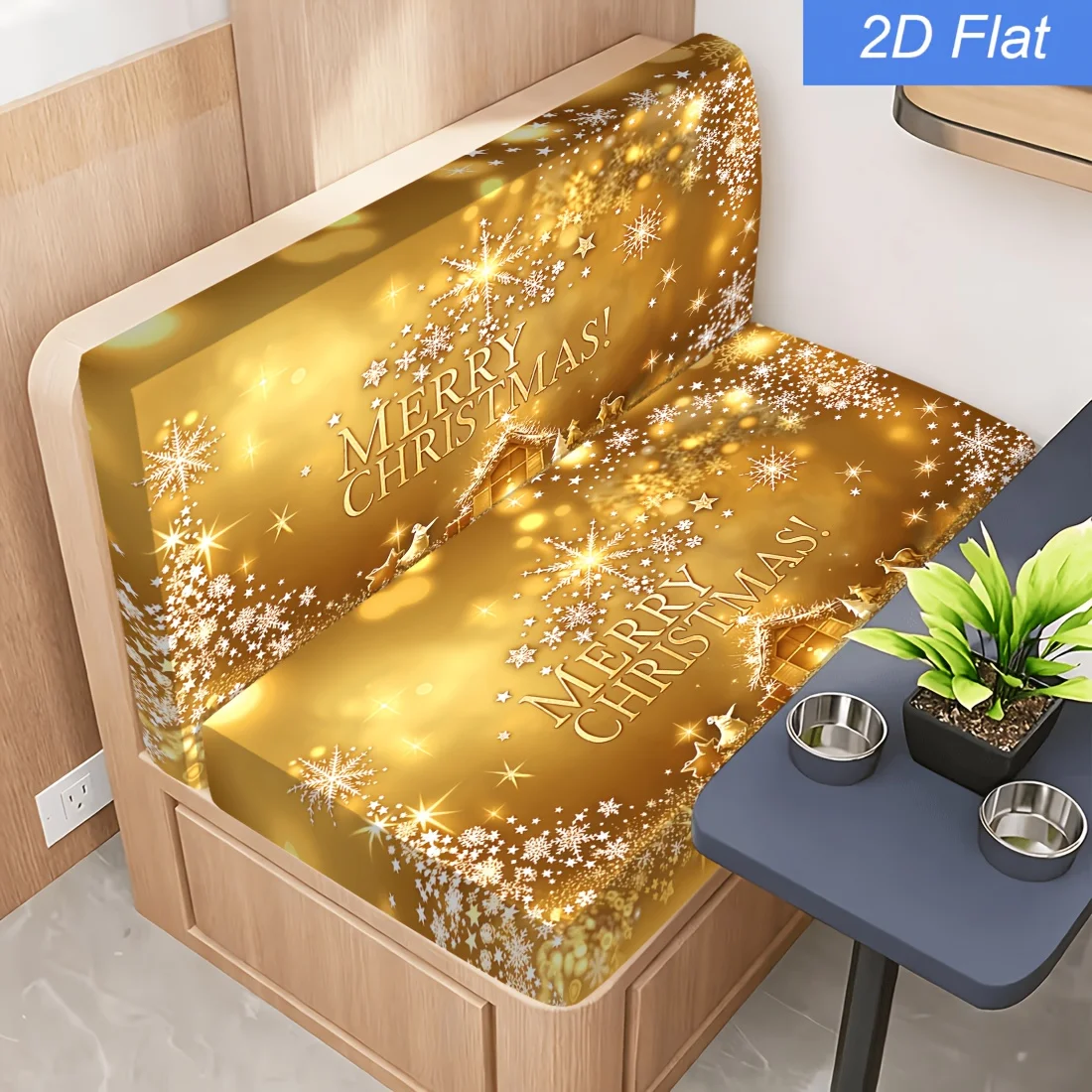 2pcs Christmas shallow-gold glittering sparkly snowflake pattern elastic caravan sofa cover, for decorating camping vehicles