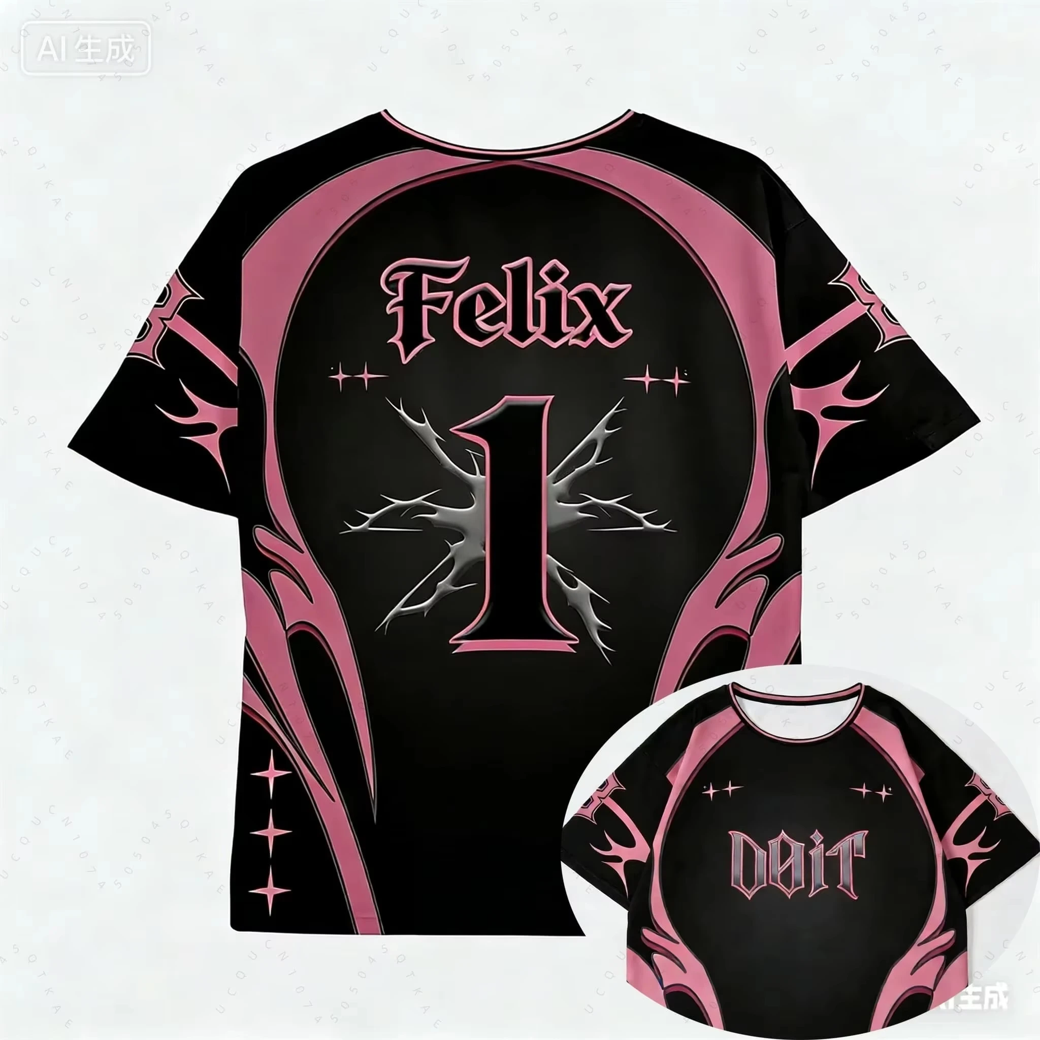 Familien-Matching-Changbin-Sporttrikot, schwarz-rosa Gothic-Dornenstern-Print, kurzärmeliges Mesh-Top für Erwachsene und Kinder, Kpop-Streetwear – Detail 10