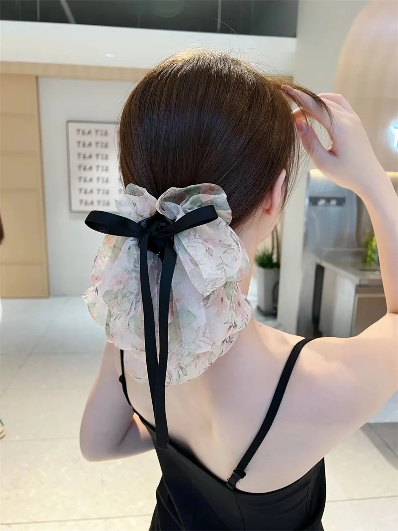 New Fashion Mesh Ribbon Hair Claw Bow Hair Clips for Women Girls Back Head Hairpin Horsetail clip Hair Accessories