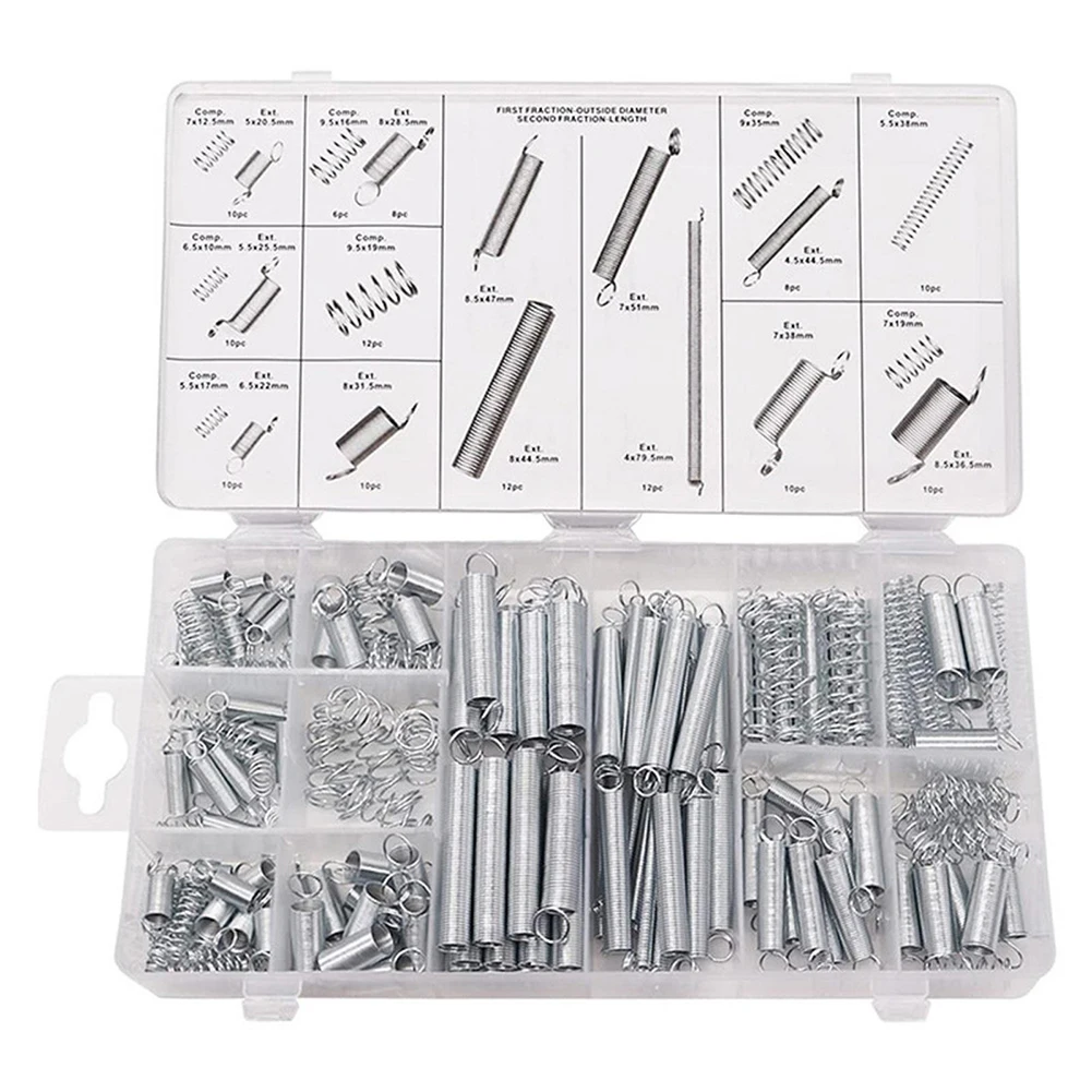 200 Piece Zinc Plated Steel Springs Collection Featuring 20 Sizes for Use in Various For DIY and Mechanical Repair Applications