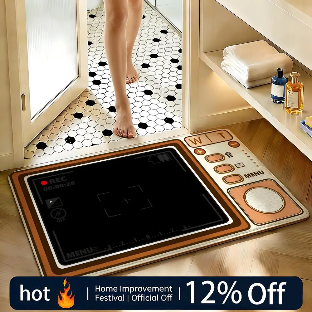 Tapis doux absorbant et antidérapant, motif mini appareil photo vintage, tapis de sol, paillasson, tapis de chambre, tapis de douche