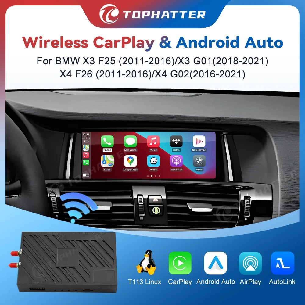 

Decoder Box For BMW X3 F25(2014-2016) BMW X4 F26(2011-2016) X3 X4 Linux Wireless CarPlay Android Auto Adapter 6.5" 8.8" 10.25"