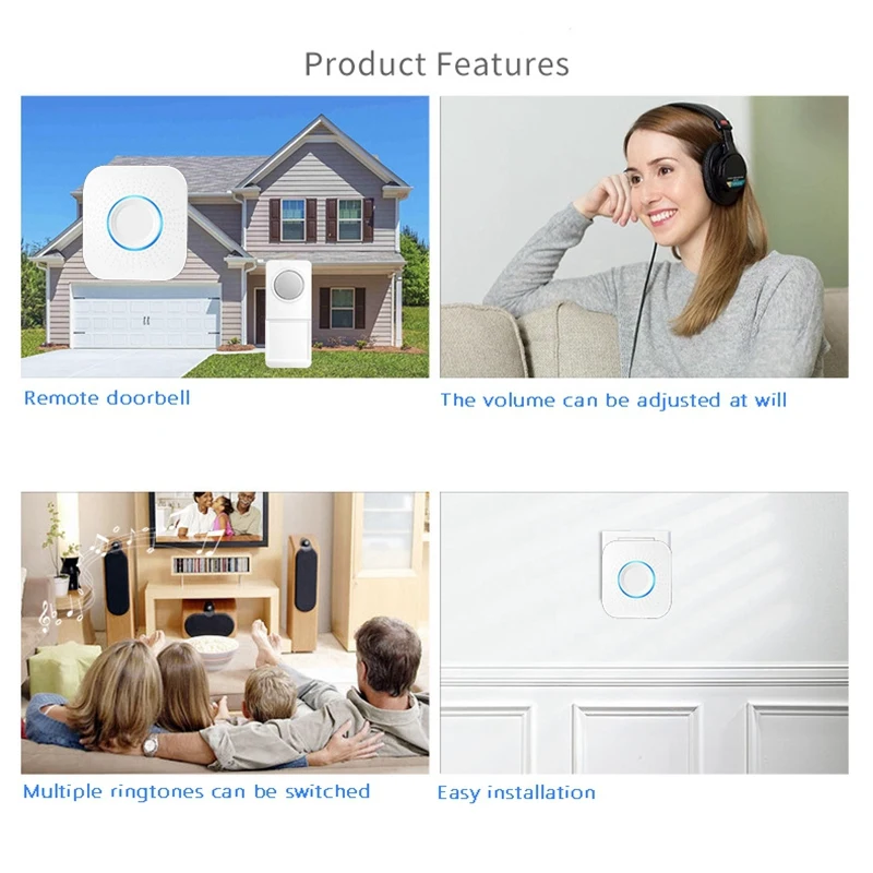 Wireless Waterproof Doorbell Easy To Install Remote Doorbell Suitable For Home Villa Office Building,EU Plug
