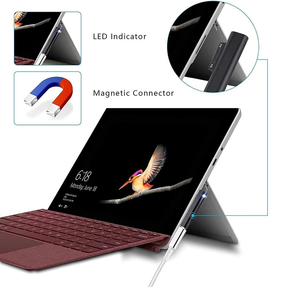 USB Type-C PD naar DC-connectoradapter Tablet Snellaadstekker Oplader Compatibel met Surface Pro 7 6 5 4 Go Book-laptop