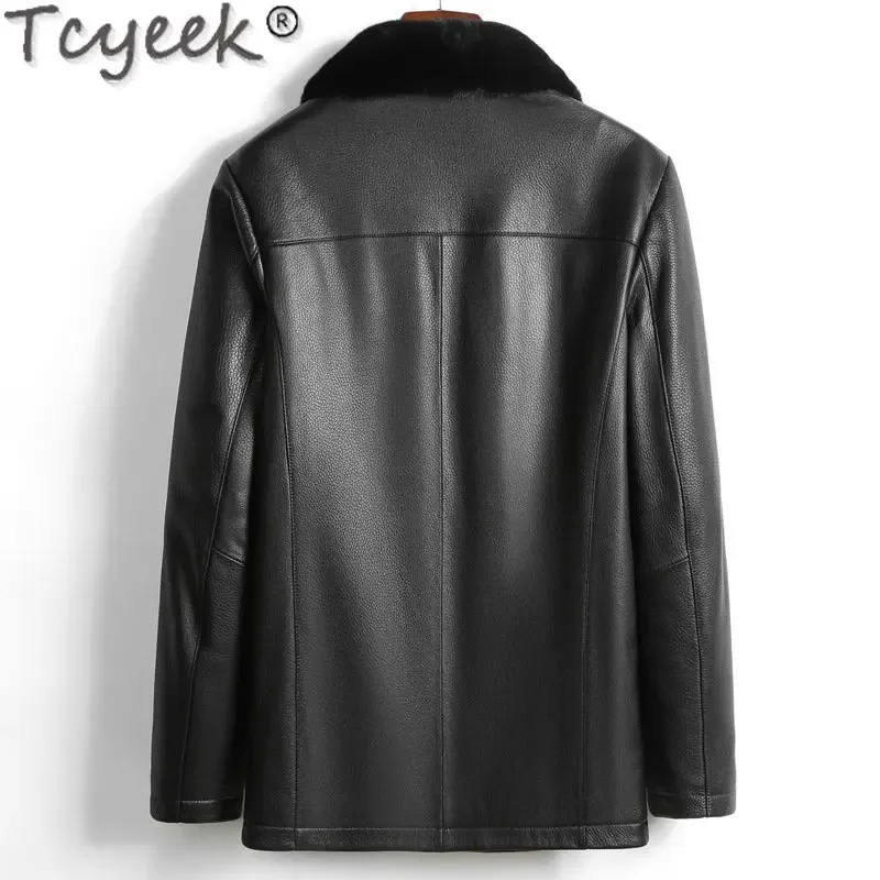 Tcyeek 2023 Winter Warm Real Fur Coats Male Loose Genuine Leather Sheepskin Jacket Men Clothing Natural Mink Fur Liner Fashion