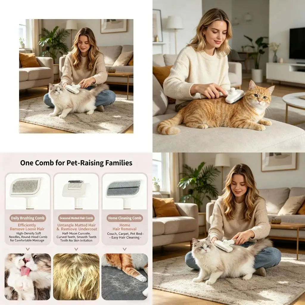 F19B Gentle Pet Hair Brush ABS Deshedding Comb Cats Massage Grooming Tool Reduces Shedding Regular Use