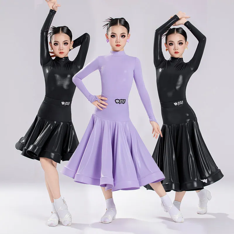Customized Children's Modern Latin Dance Dress Long Sleeve Performance Training Art Exam Competition National Standard Big Skirt