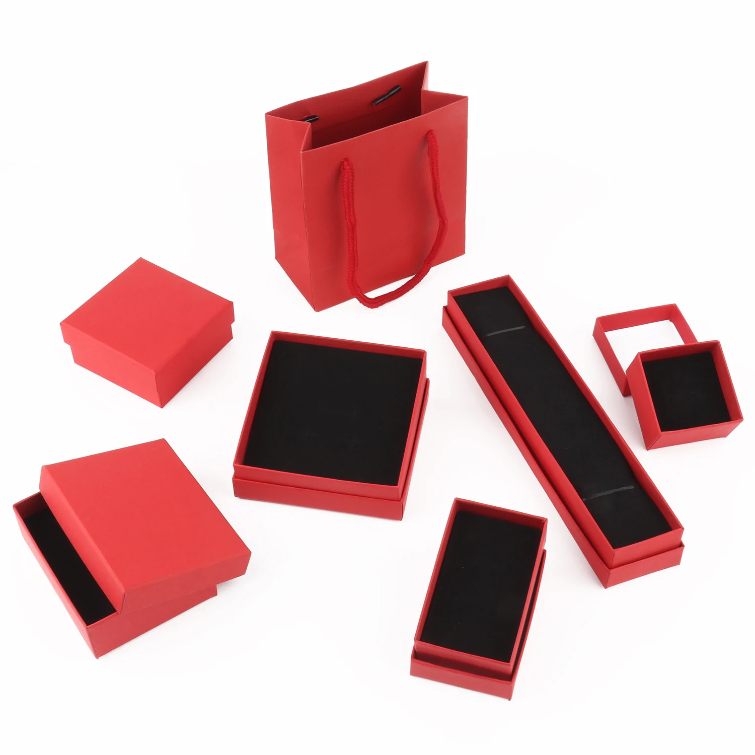 Boîte de rangement carrée rouge en papier kraft pour bijoux, emballage pour matiques de fiançailles, colliers et bracelets, 1 pièce