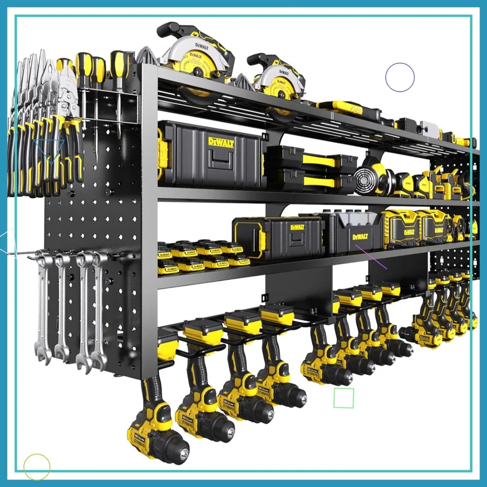 

49" W Large Power Tool Organizer Wall Mount, 4 Layer Heavy Duty Metal Storage Rack with 12 Drills Holder for Garage Workshop