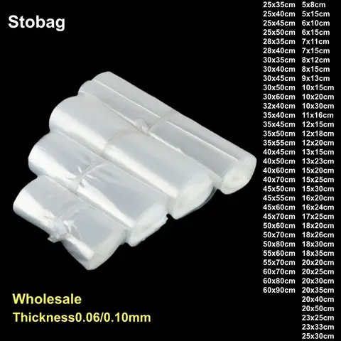 StoBag Wholesale Transparent Top Open Flat Bags PE Plastic Large Clear Waterproof Sealed Gift Clothing Food Package Pouches