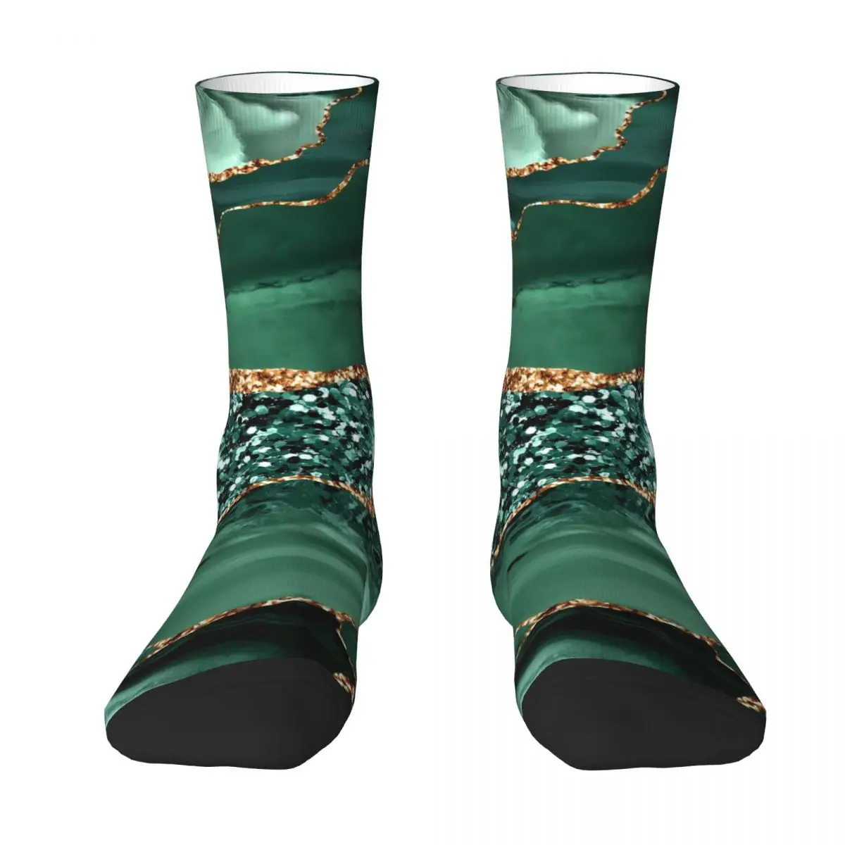 Marble Gemstone Socks Green Gold Gothic Stockings Women Men Soft Outdoor Sports Socks Autumn Pattern Anti Slip Socks