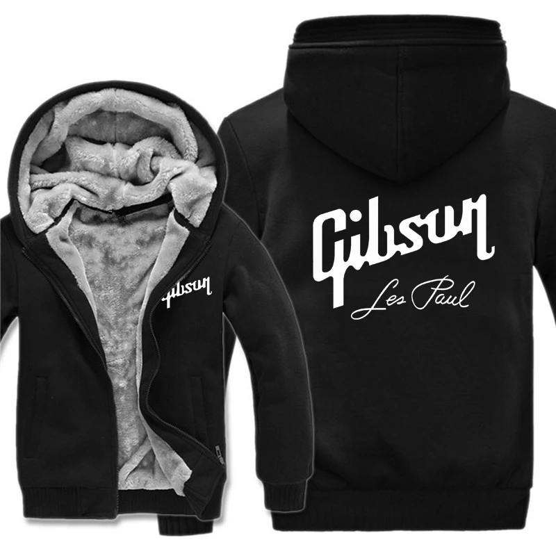 Gibson Les Paul Hoodies Men Coat Winter Warm Fleece Guitar Gibson Sweatshirts Jacket Streetwear