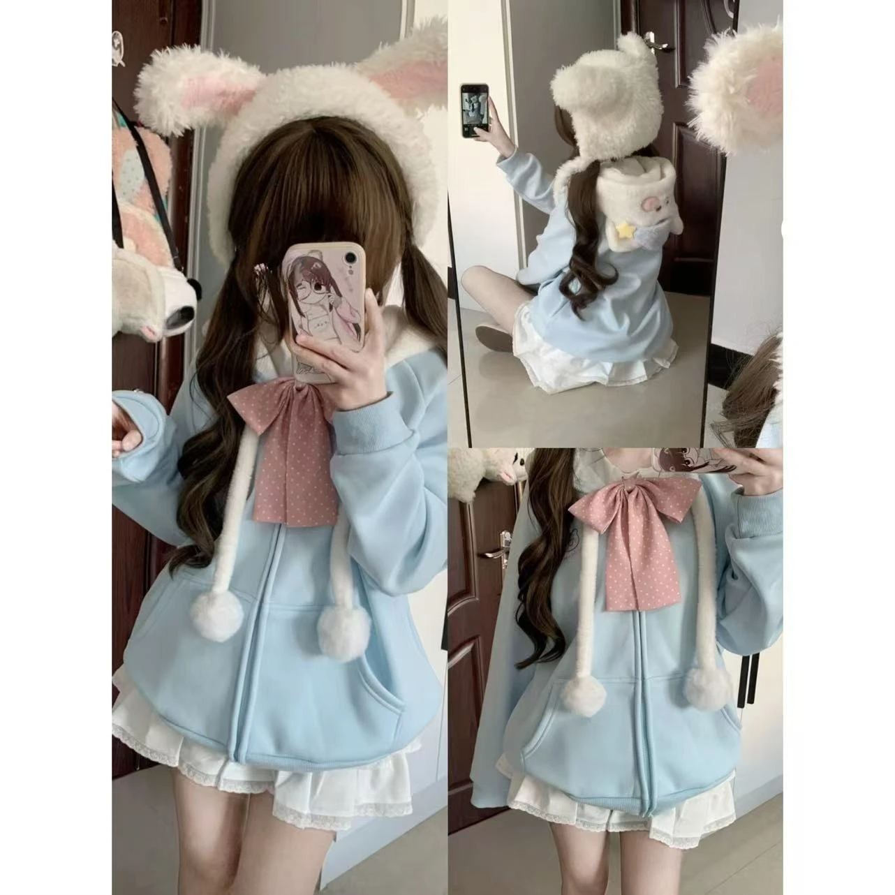 

Thin Sweatshirts Female Outwear Vintage Chic Japanese Subculture Hooded Coats Women Striped Jacket Kawaii Lolita Clothing