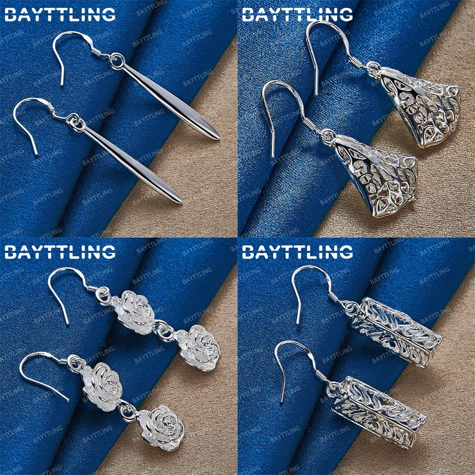 

Fashion 925 Sterling Silver Delicate Flower Geometric Earrings Women Jewelry Gift Accessories Party