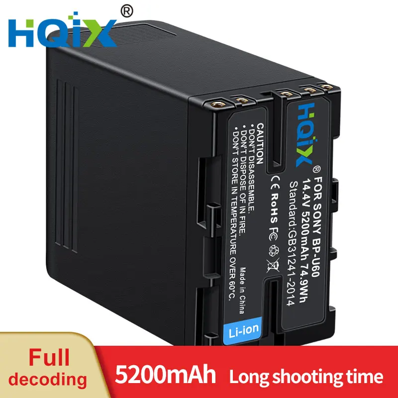 

HQIX for Sony PXW-FS5K FS5M2 F37K PMW-100 200 EX3 EX3R F3K EX160 EX260 EX280 300K1 300K2 EX1 EX1R F3 Game BP-U60 Charger Battery