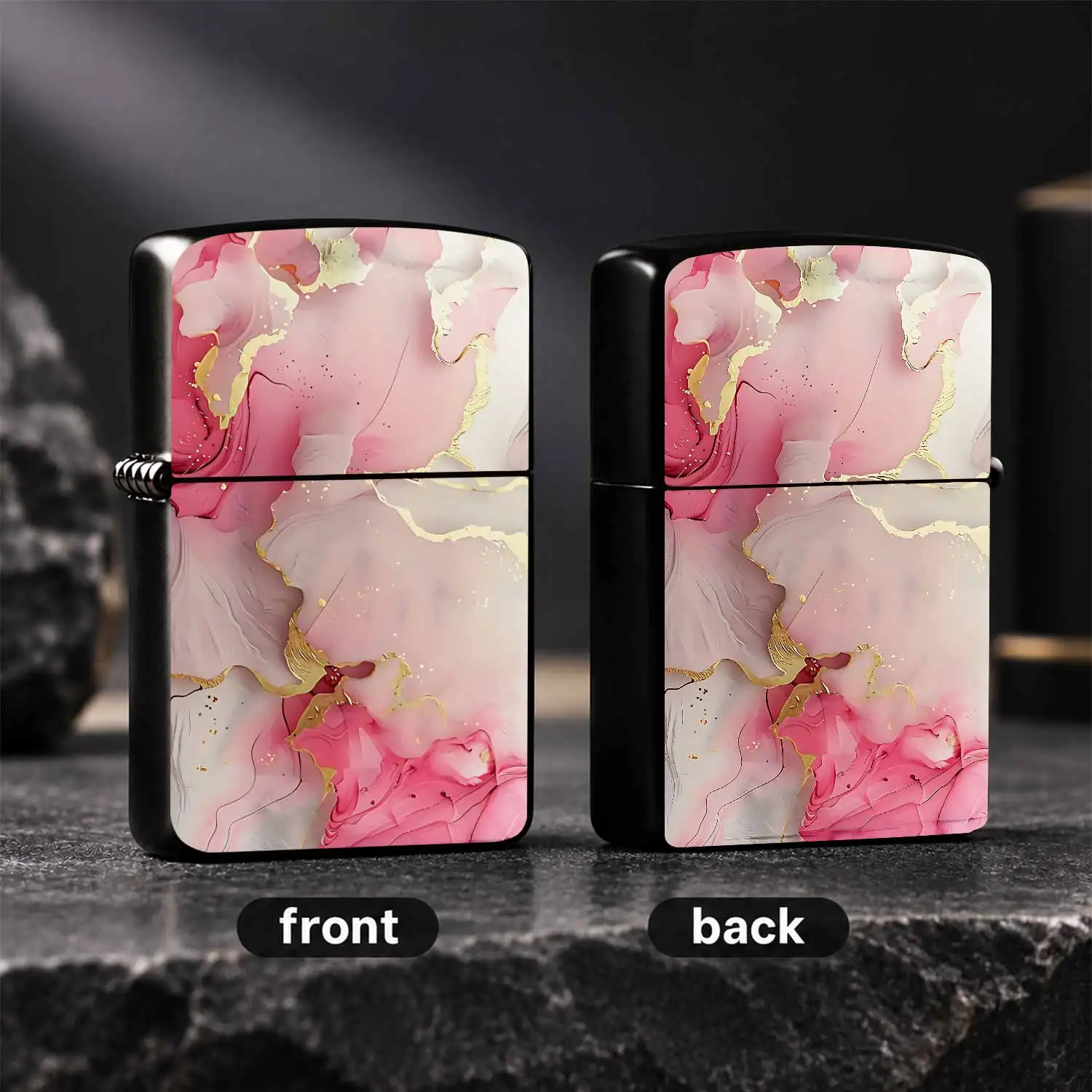 Romantic Pink Gold Fluid Art Lighter, Soft Gradient Blush Marble Texture, Aesthetic Decorative Portable Igniter, All-Scene Usable Stylish Daily Carry, Ideal Gifting Option For Holiday Anniversary, Delicate High-Appearanc A Humorou And Inter