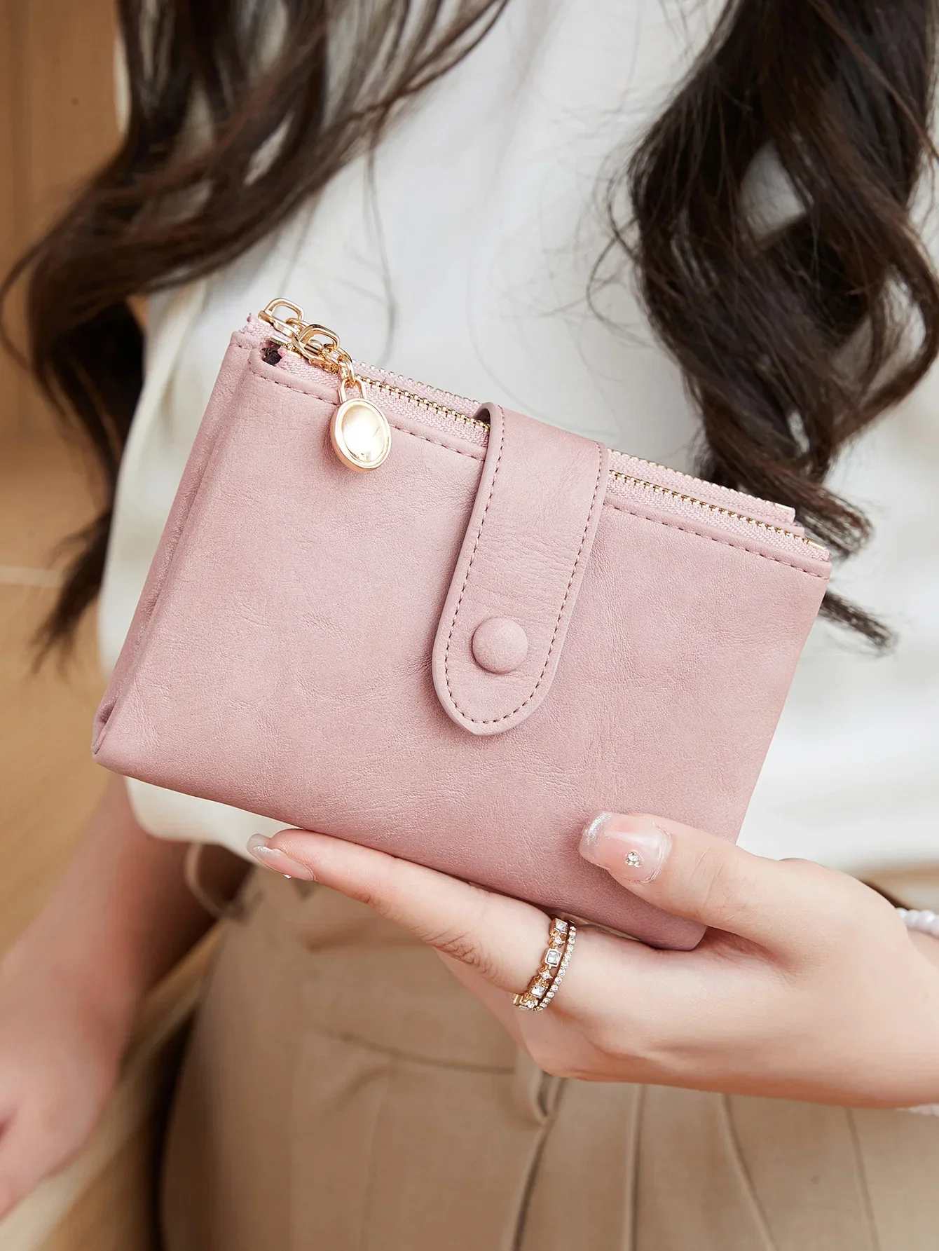 

Tri-fold Short Women Wallets with Coin Zipper Pocket Minimalist Frosted Soft Leather Ladies Purses Female Pink Small Wallet