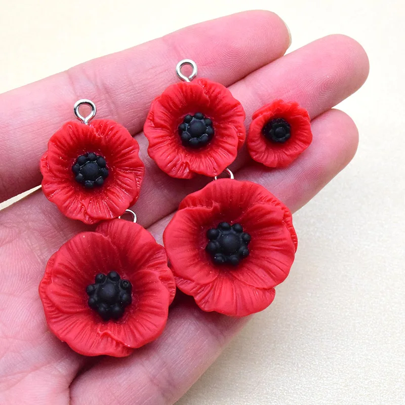 10/20pcs 12/15/22mm Poppy Flower Resin Charms Anzac Day Jewlery Charms Diy Earring Barcelet Keychain Pendant Making F504