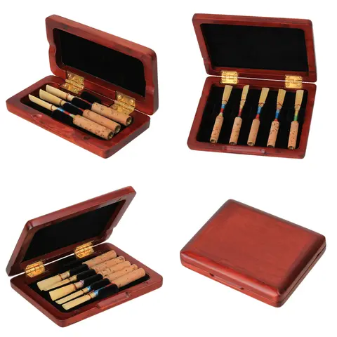 Wooden Oboe Reed Case Holds 3/6/10PCS Oboe Reeds Protector With Soft Velvet Red