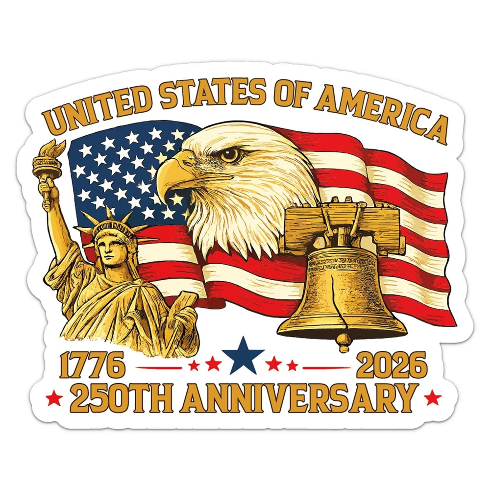 America 250th USA Anniversary Vinyl Car Sticker Self Adhesive Decal for Car Window and Laptop Novelty Auto Decor