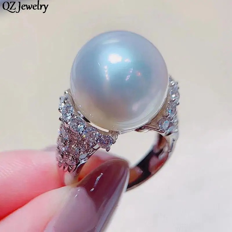 Elegant Pearl Cubic Zirconia Rings Bling Iced Out CZ Simulated Pearl Rings for Women Wedding Party Rings Fashion Jewelry Gifts