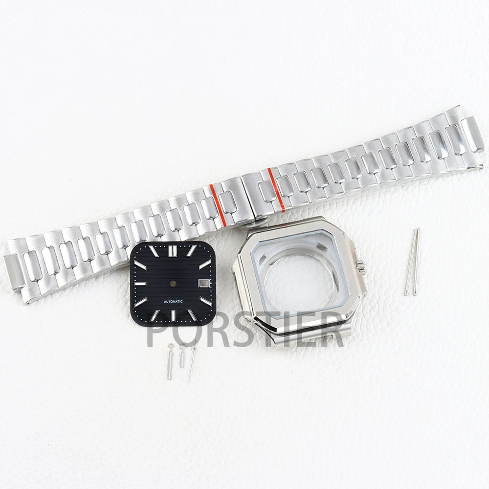 

New For 38mm Square Watch Case Cubitus NH35 NH36 Automatic Movement 29.5mm Dial hands 316L Stainless steel Bracelet Waterproof