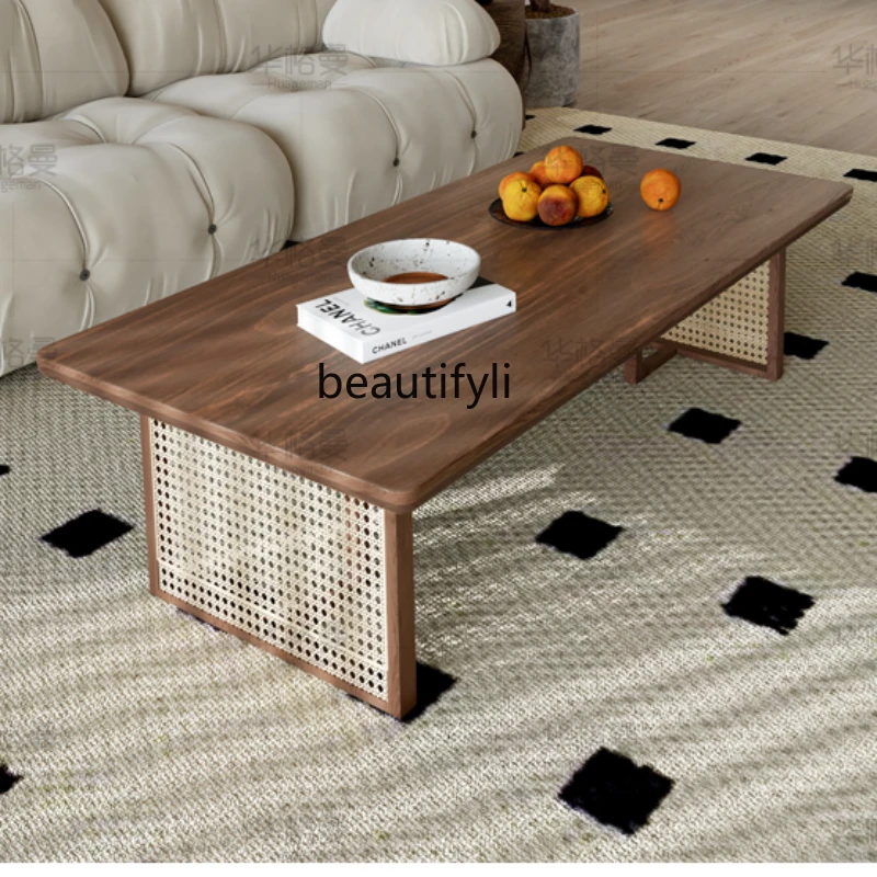 

Vintage Solid Wood Rattan Tea Table Simple Home Living Room Tea Table Coffee Table Designer Log Tea Table side table