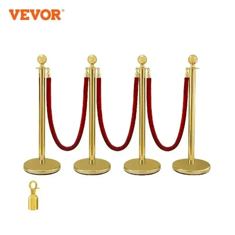 VEVOR Gold Stanchion Posts Queue 4 PCS 38Inch Red Velvet Rope Crowd Control Line Barriers with Stable Base for Party Supplies