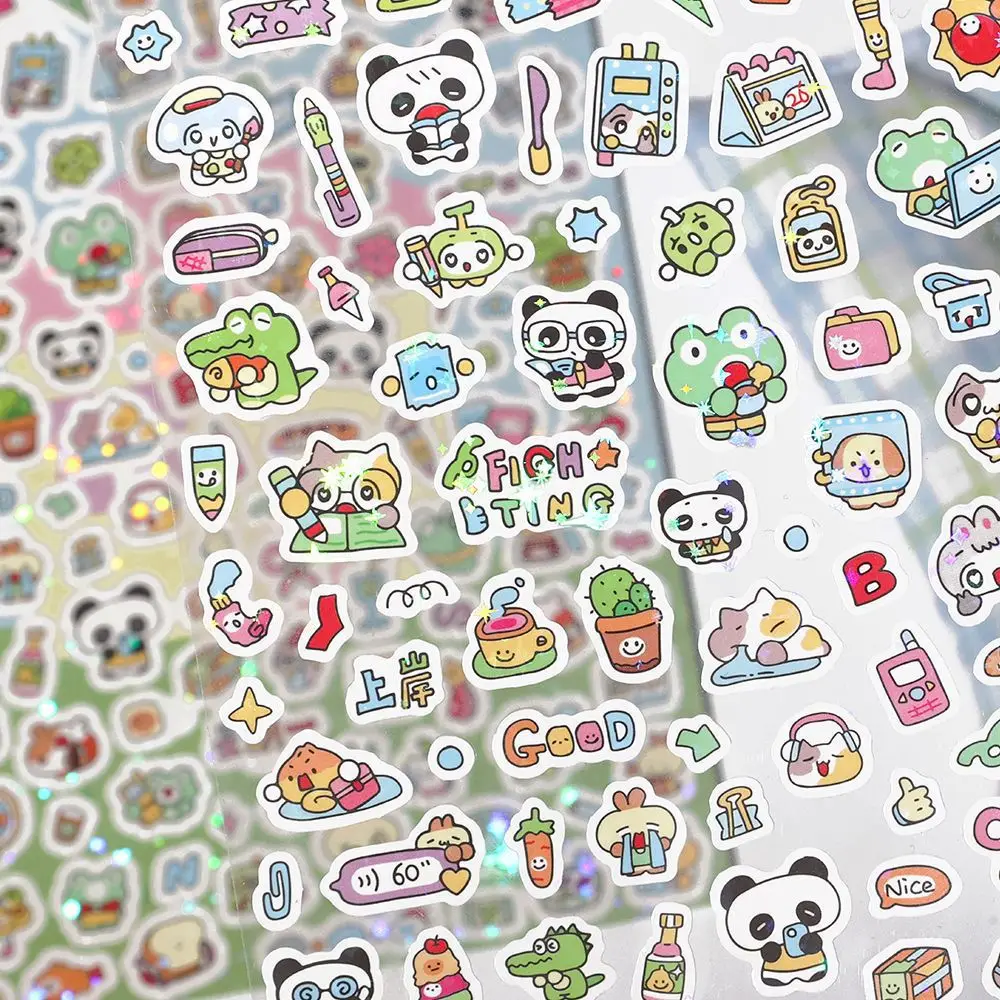 1 Pc Cute Cartoon Panda Bear Kitty Laser Sticker Material Supplies DIY Scrapbooking Journaling Decorative Phone Collage Stickers