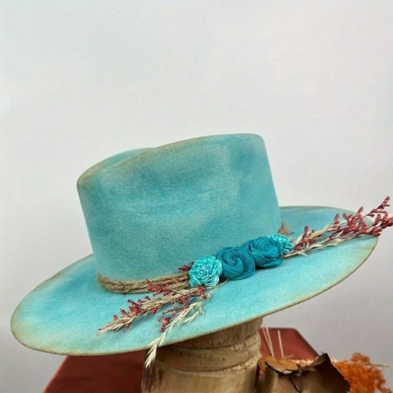 Hepburn style top hat for autumn and winter felt fisherman's elegant white pure women
