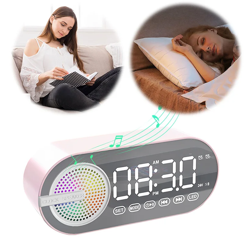 USB Charging Radio Alarm Clock RGB Portable Bluetooth Speaker FM Large Display Mute Mirror Digital Bedroom Room Office Decktops