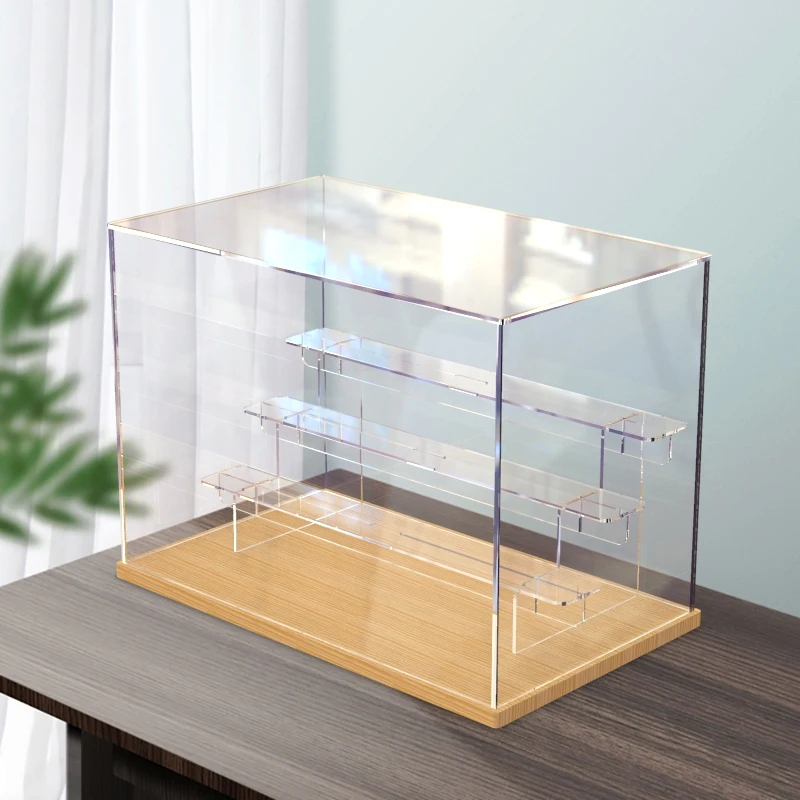 

Five Sided Transparent Acrylic Display Cabinet With Revolving Doors Action Figure Storage Box With Movable Clear Stairs