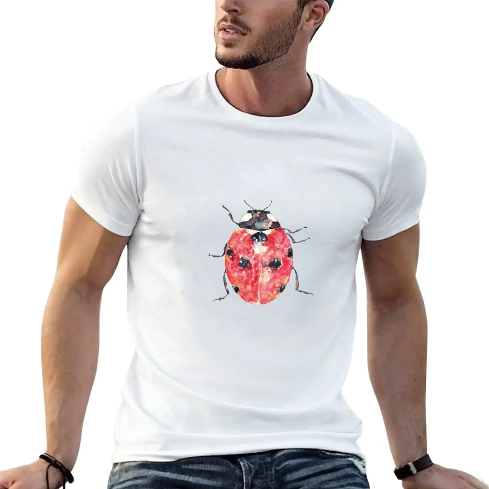 Ladybug beetle painting watercolour T-Shirt vintage t shirt graphics t shirt mens plain t shirts