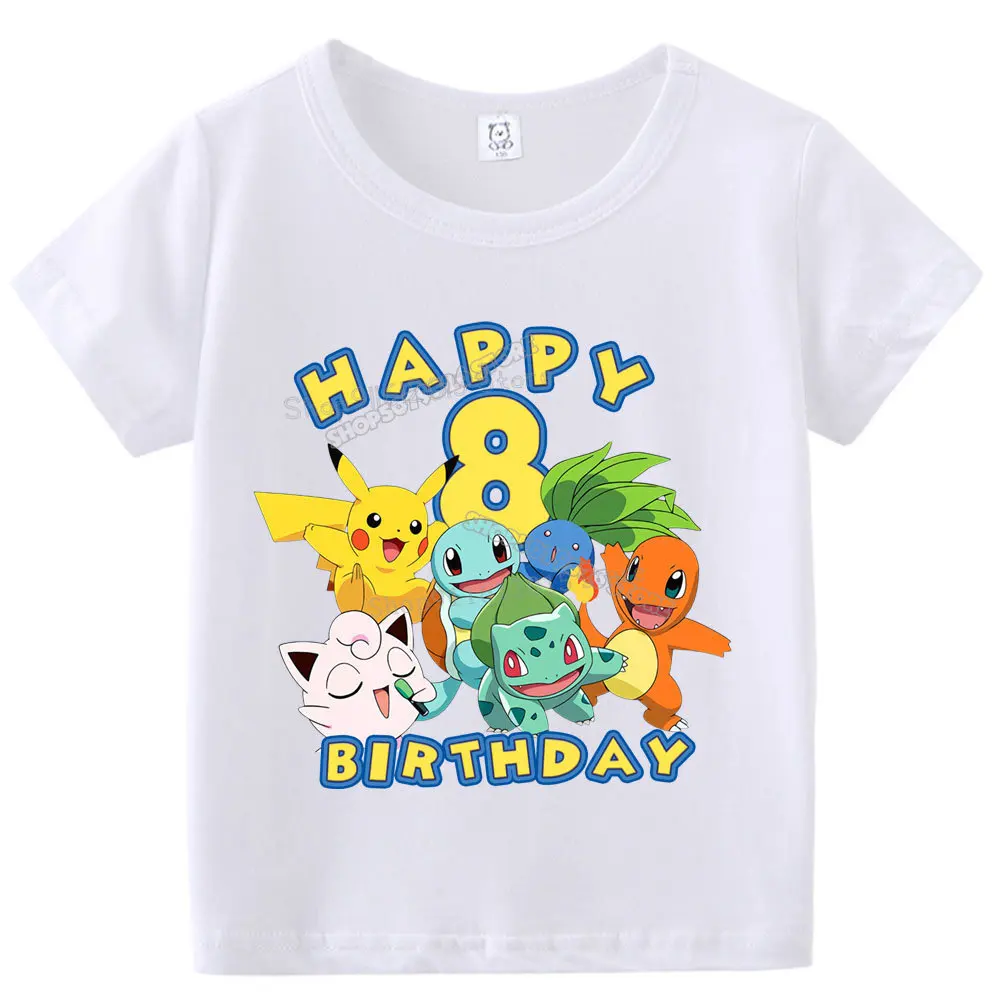 Pikachu Baby Birthday Number T Shirt Pokemon Boy Girl Summer Clothes Cartoon anime Infant  T-Shirts Short Sleeve Kids Tees Tops