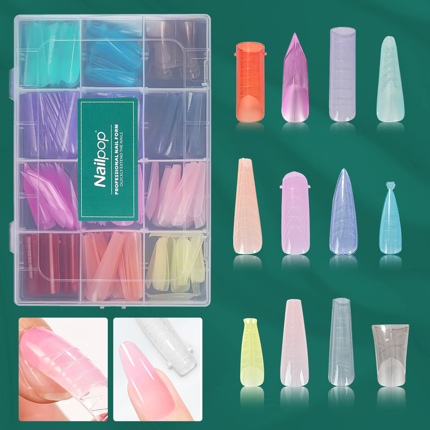

288pcs/12 Size Colourful Clear Nail Dual Formset Extension Gel Moulds Acrylic Repeatable DIY Salon Designs Used Nail Dual Set