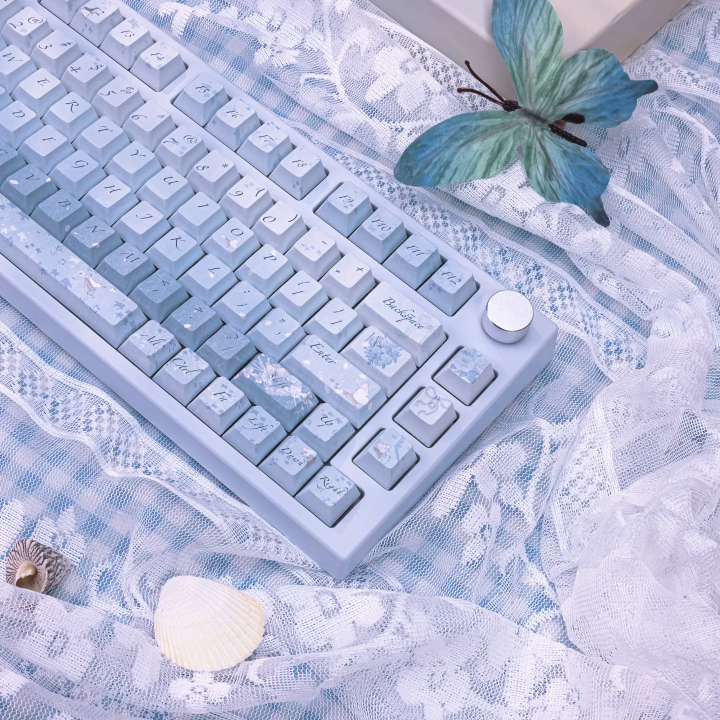 Blue butterfly keycap PBT hot sublimation process butterfly cyan mechanical keyboard literature original factory height blue