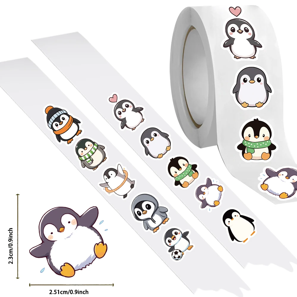 500PCS Cute Penguin Stickers Roll Cartoon Aesthetics Funny Penguin Animal Laptop Luggage Stationery Diary Decoration Decals Toys