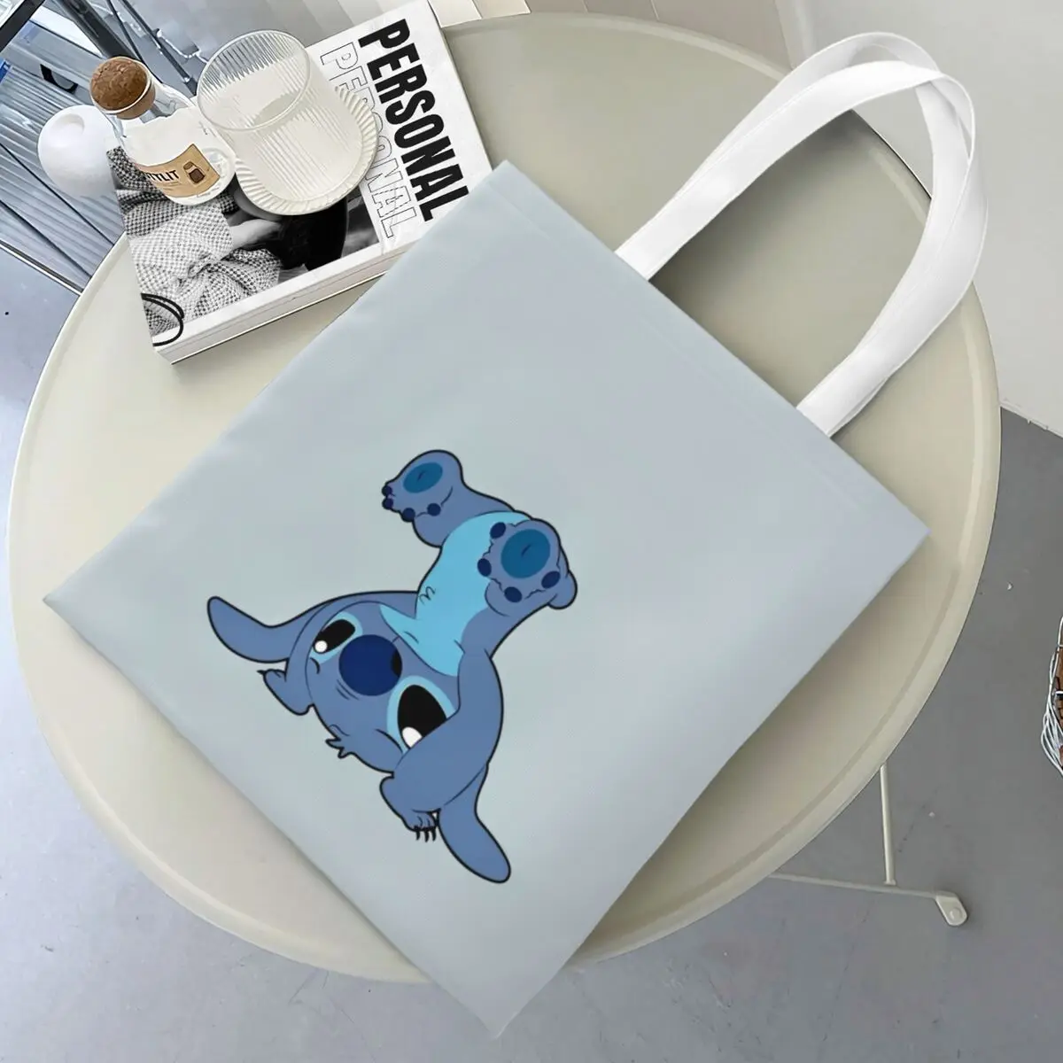 Stitch Upside Down Canvas Tote Bag Fashion Large Capacity Grocery Bag for Unisex Cartoon Student Bags