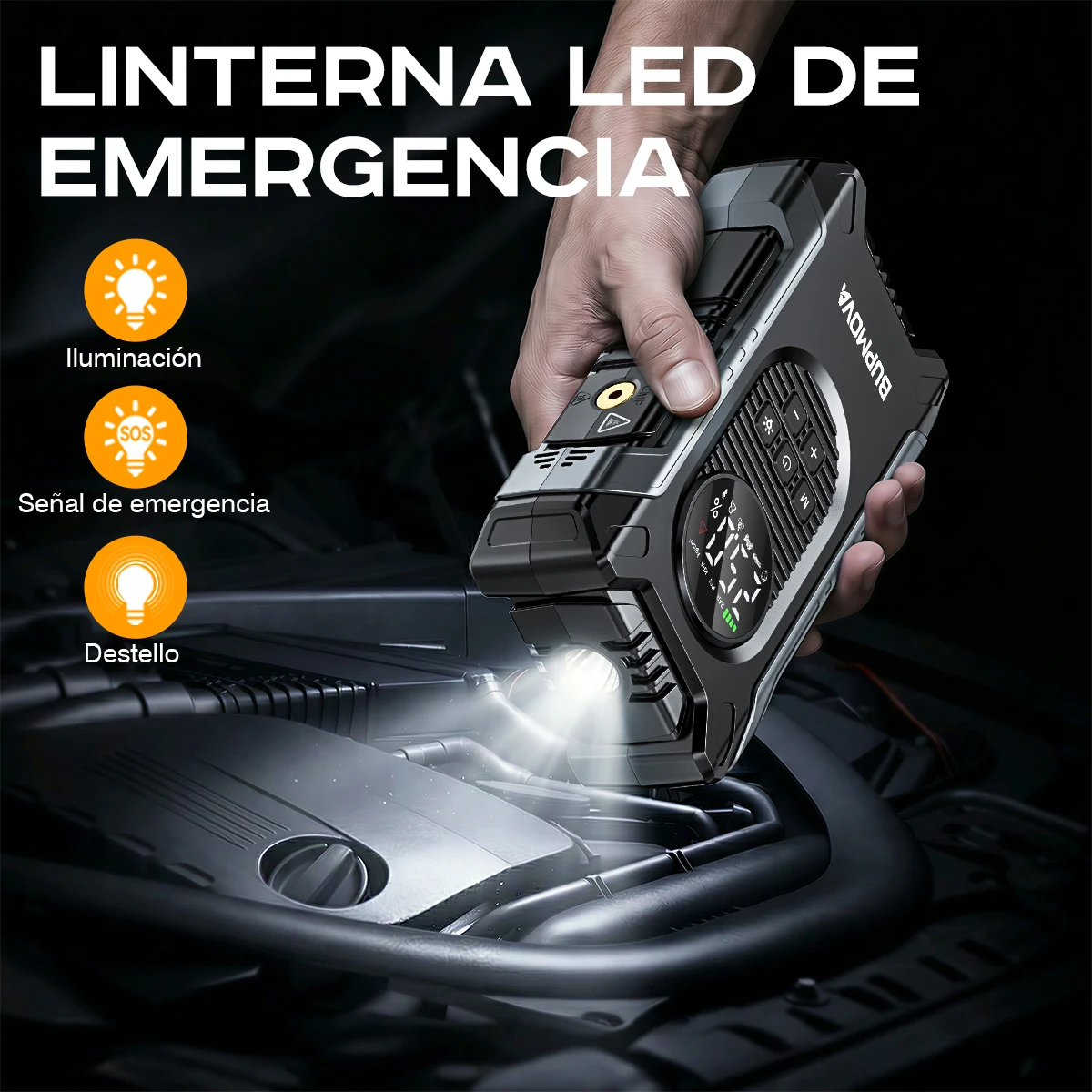 Démarreur de batterie 2-en-1 1500A, Power Bank 8000mAh, Compresseur d'air 150 PSI, Pompe à pneus, Chargeur portable, Dispositif de démarrage de voiture, Gonfleur de pneus, Power Bank, Lampe de secours LED, Chargeur de batterie, Chargeur de batterie de chariot, Gonfleur d'air