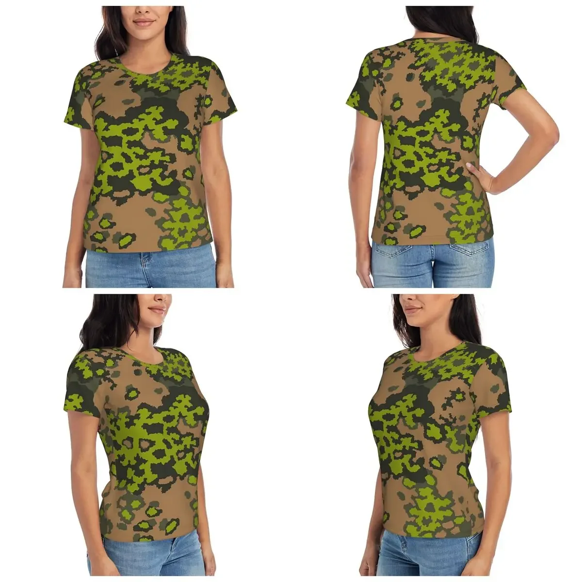 Splintertarn German WW Camouflage Army Military Camo T-Shirt for Women O-Neck Streetwear T Shirts Women's Short Sleeve
