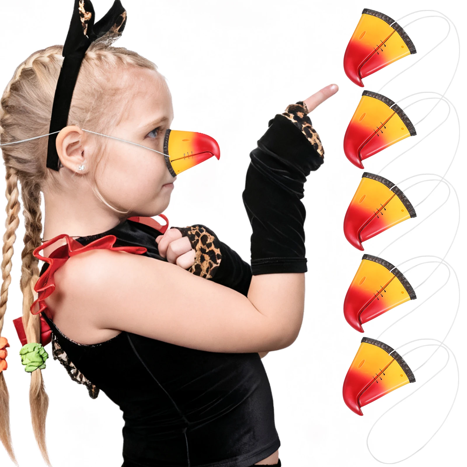 

Cosplay Parrot Nose 5 Pcs Vinyl Animal Beak Mask for Halloween Carnival Circus Costume Party Compact Bird Shape Prop Decoration