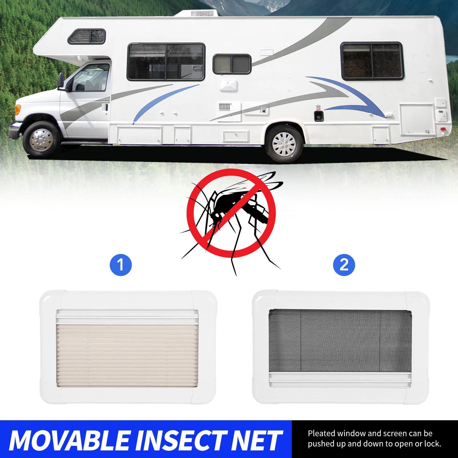 

RV Interior Shade Window Flexible Push Pull Noiseless RV Pleated Window Breathable Safety Blocking UV Resistance for Camper Van
