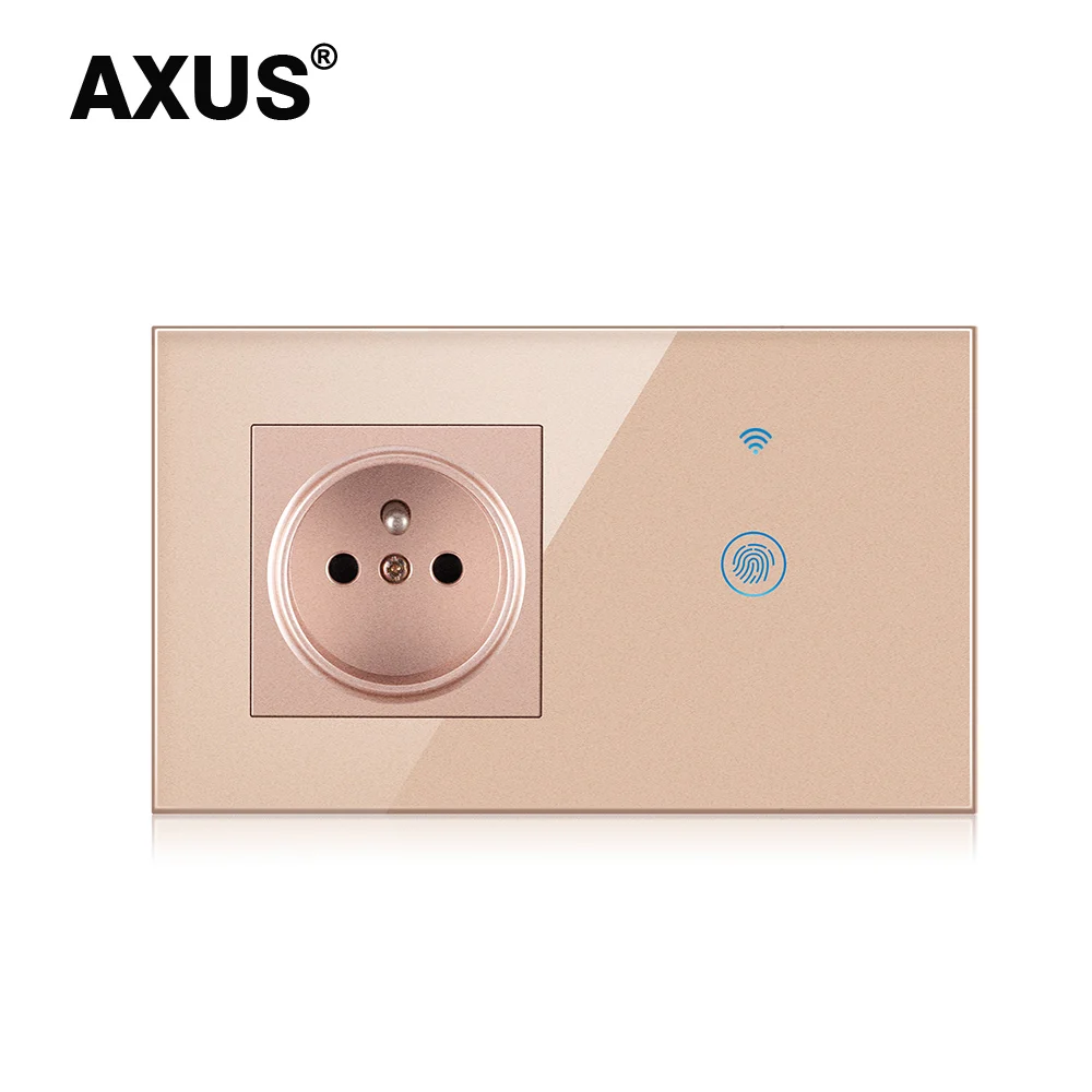 Axus franch interruptor de toque padrão tomada de energia inteligente painel de vidro cristal 16a tomada francesa 146mm tomada aterramento