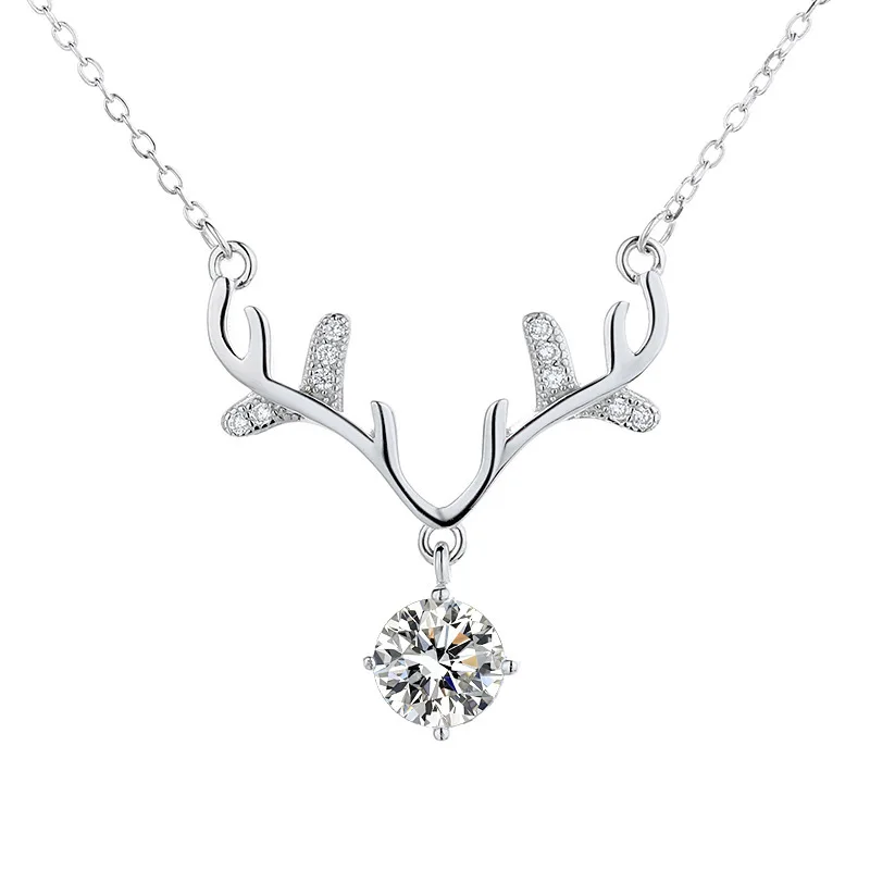 

Wholesale Weddings Women Simple Four-Claw Antler Pendant 925 Sterling Silver Zircon Necklace