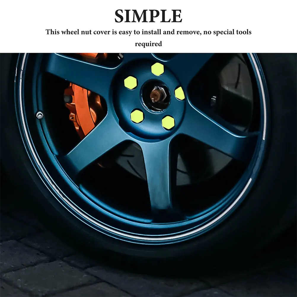 

Luminous Screw Cap 1 Set Car Wheel Lug Nut Covers Yellow Silica Gel Hexagonal Protective Caps Anti Rust Dust Proof