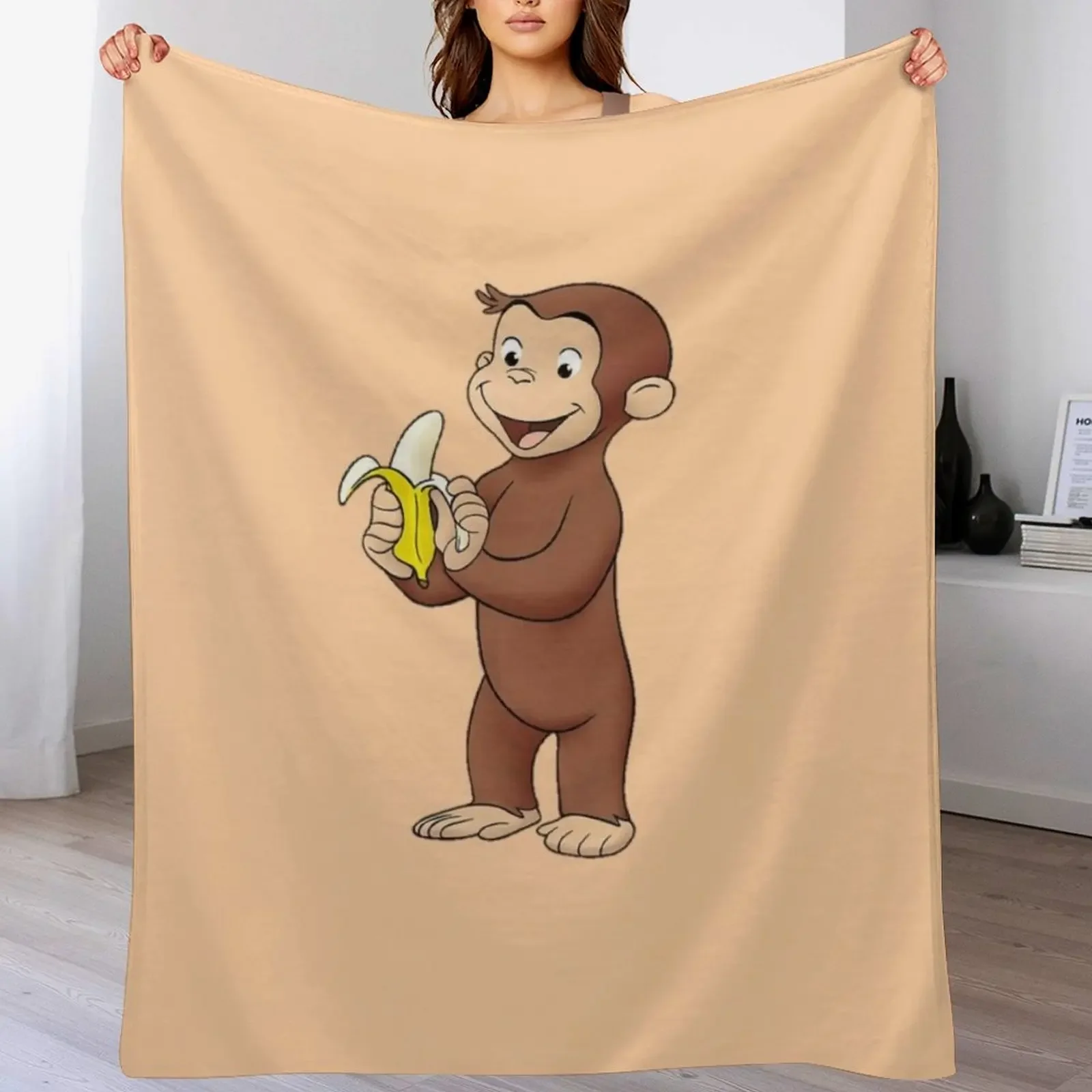 

funny and cute curious george monky Throw Blanket No Pilling Soft Warm Blanket for Bed